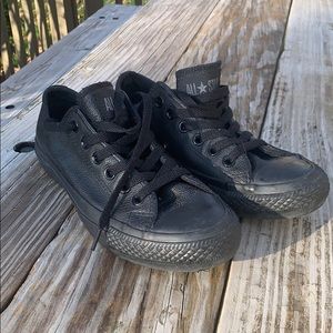 All Black Leather Converse Low-Top